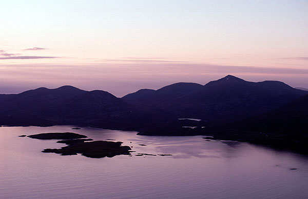 Sunset over Tiogra Mor and the North Harris Hills